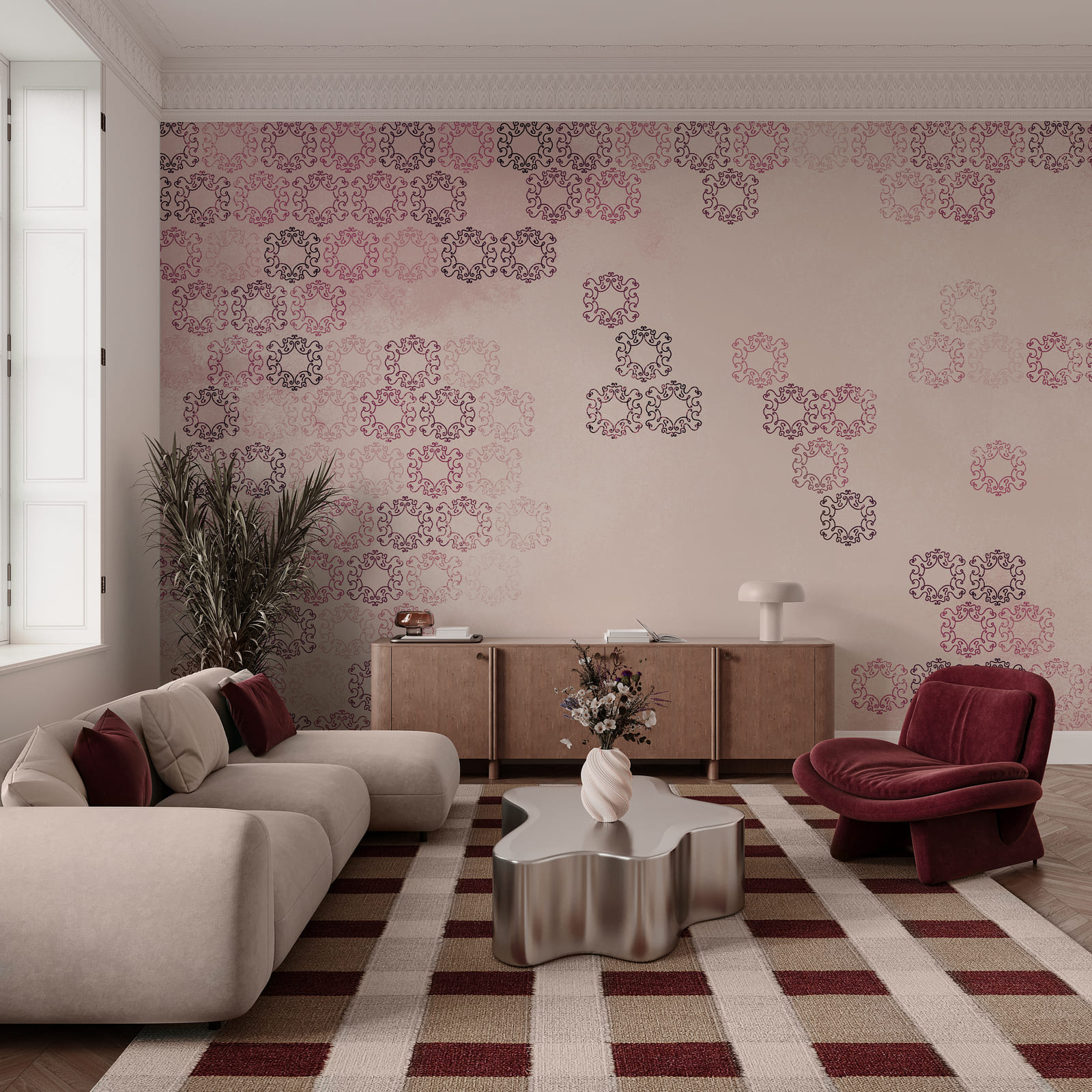 Fundo cor-de-rosa com muitas pequenas formas pretas e vermelhas Fundo cor-de-rosa com muitas pequenas formas pretas e vermelhas