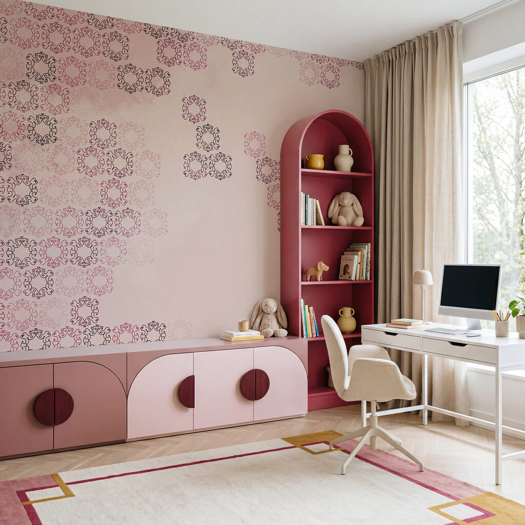 Fundo cor-de-rosa com muitas pequenas formas pretas e vermelhas Fundo cor-de-rosa com muitas pequenas formas pretas e vermelhas