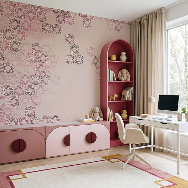 Fundo cor-de-rosa com muitas pequenas formas pretas e vermelhas Fundo cor-de-rosa com muitas pequenas formas pretas e vermelhas