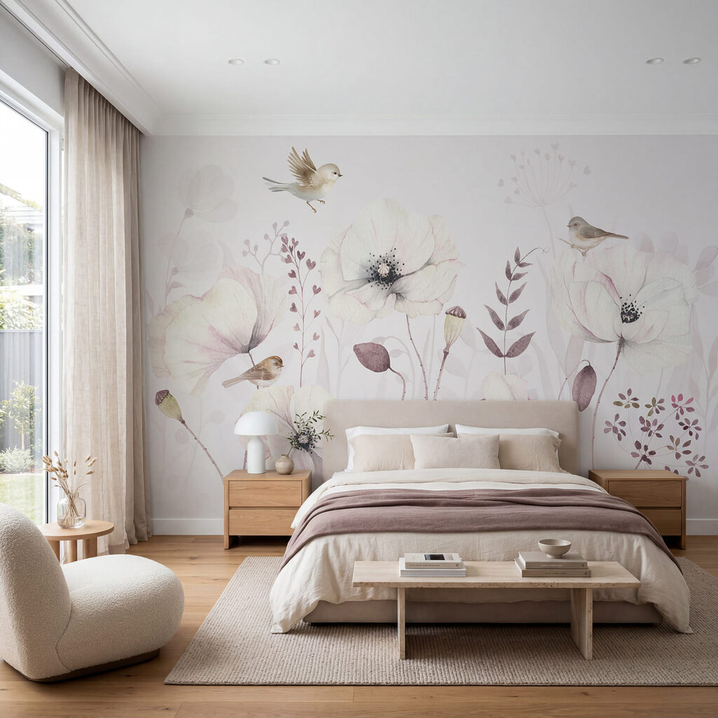 Pintura de flores e pássaros Pintura de flores e pássaros