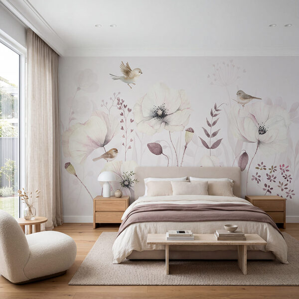 Pintura de flores e pássaros Pintura de flores e pássaros