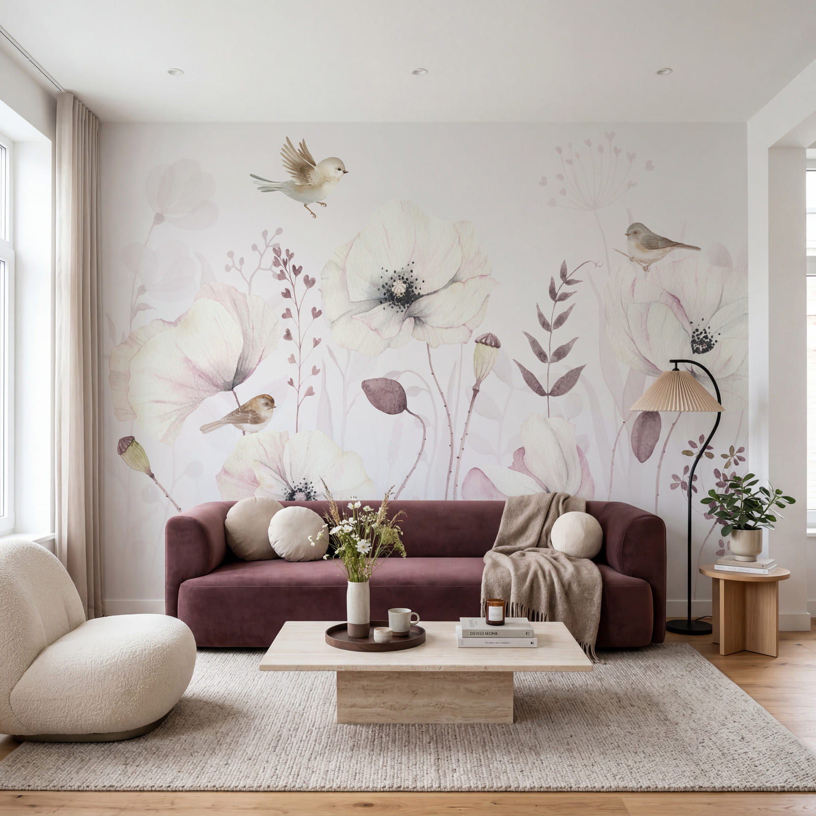 Pintura de flores e pássaros Pintura de flores e pássaros
