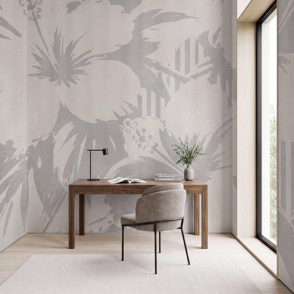 Padrão floral branco e cinzento