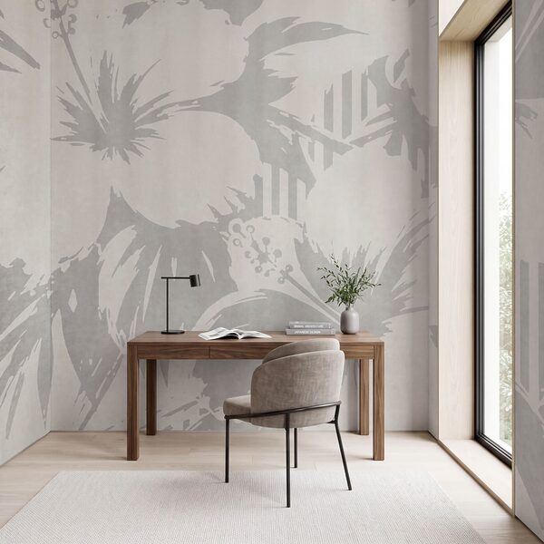 Padrão floral branco e cinzento