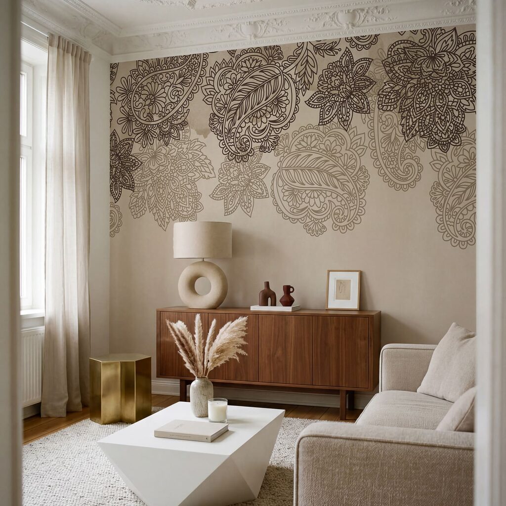 Borda com padrão paisley e flores