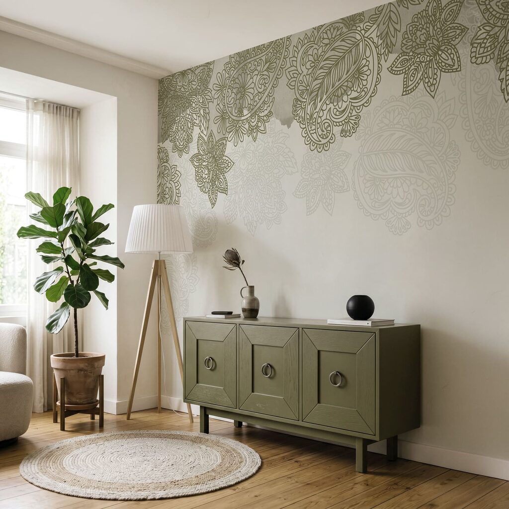 Fundo branco com um padrão de folhas e flores Fundo branco com um padrão de folhas e flores