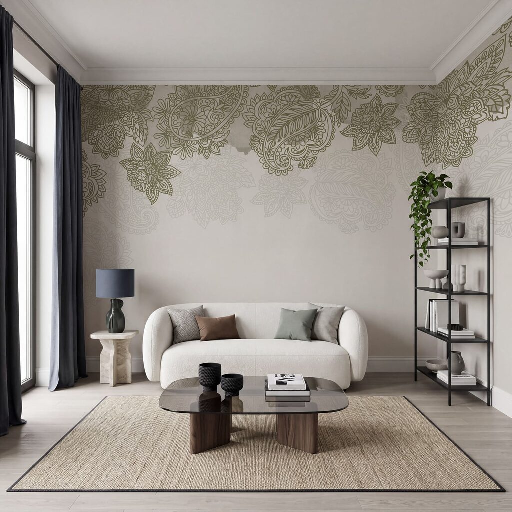 Fundo branco com um padrão de folhas e flores Fundo branco com um padrão de folhas e flores