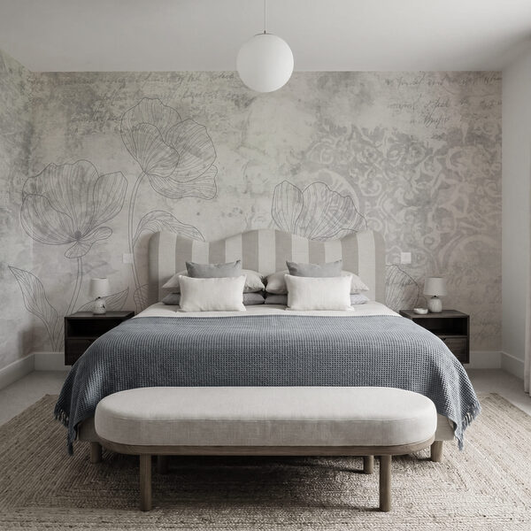 Padrão floral em cinzento e branco