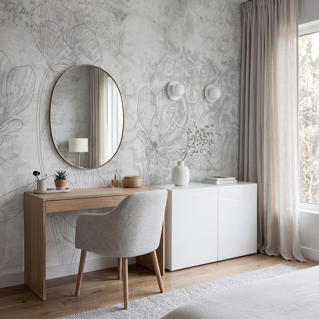 Padrão floral em cinzento e branco