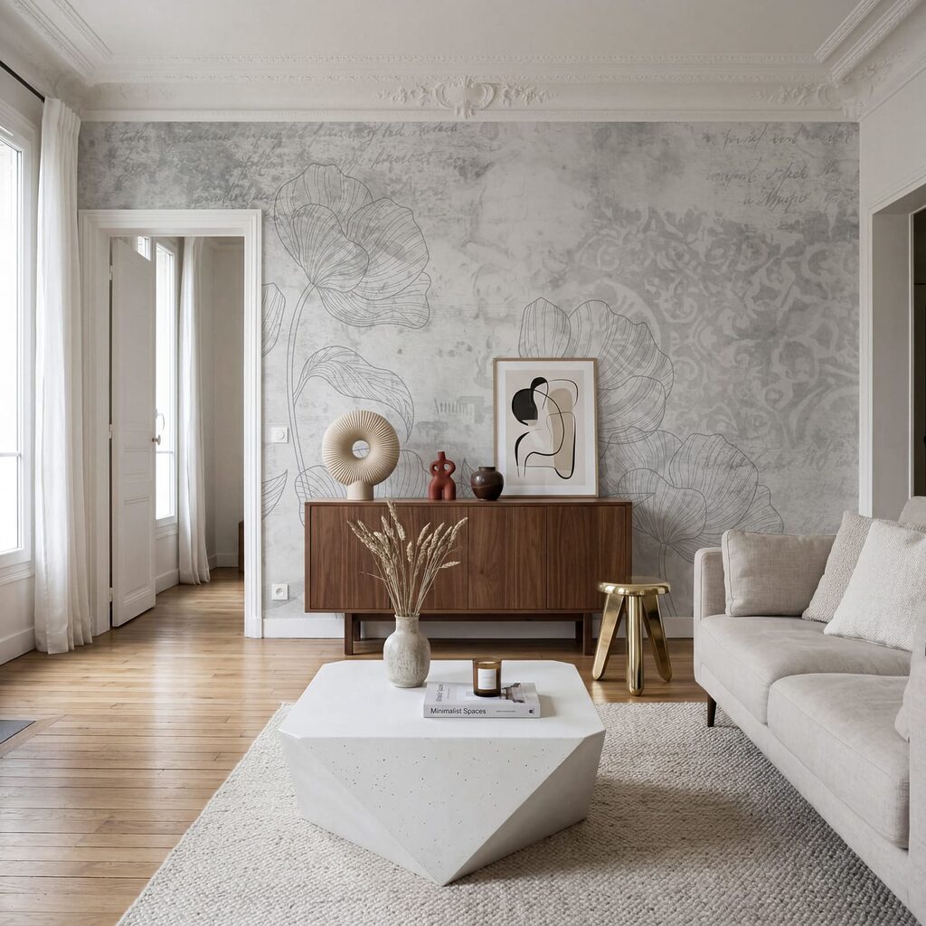 Padrão floral em cinzento e branco