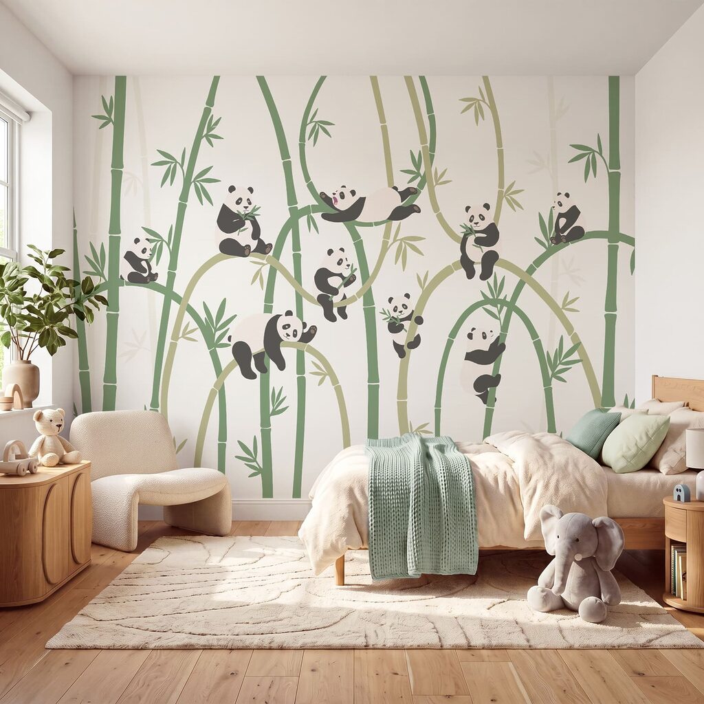 Grupo de pandas a comer bambu