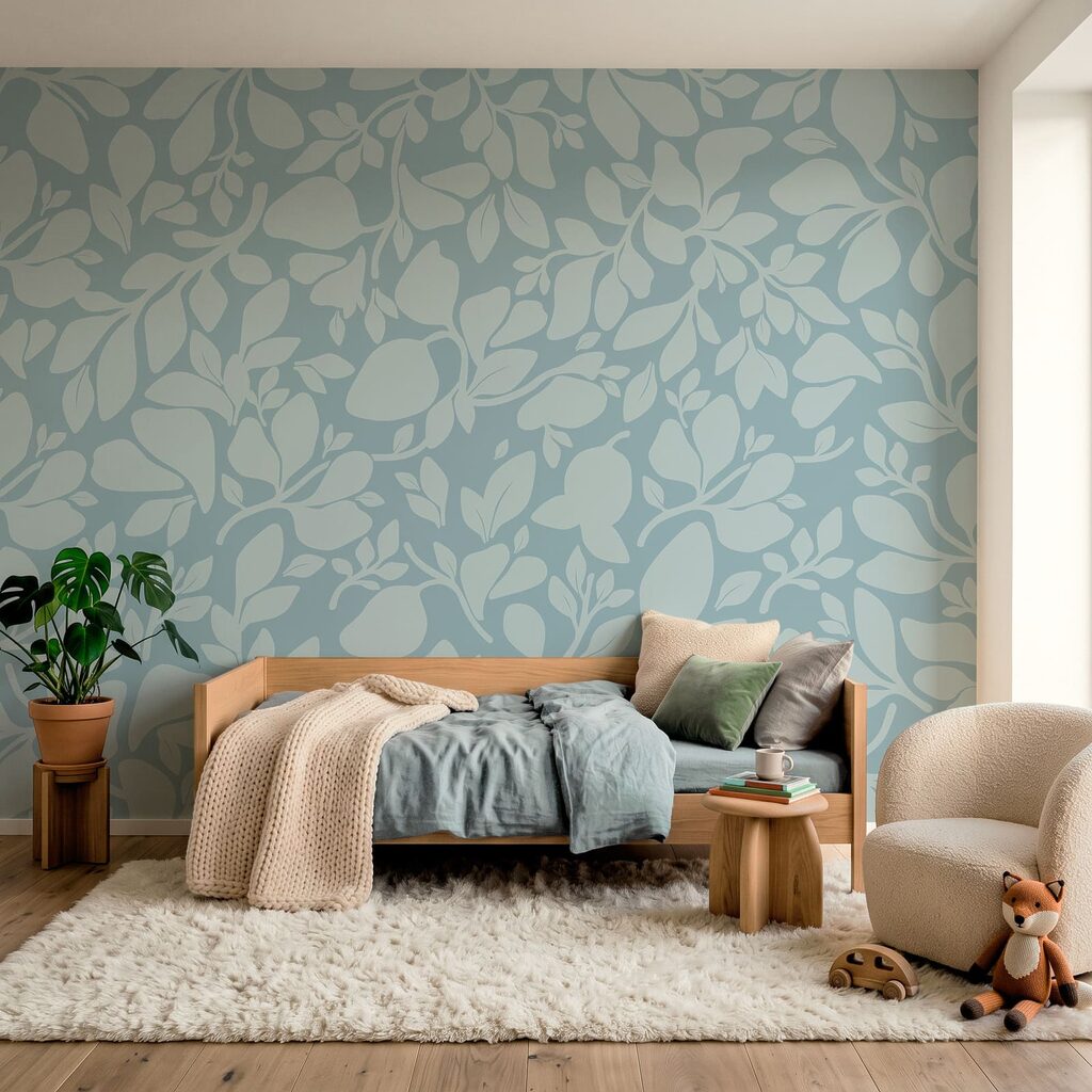 Padrão de folhas sobre um fundo azul Padrão de folhas sobre um fundo azul