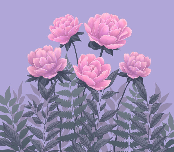 Group of pink flowers and leaves Group of pink flowers and leaves