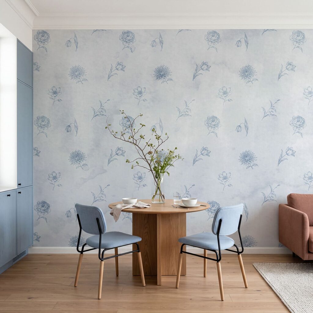Padrão floral azul e branco
