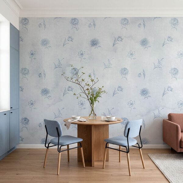 Padrão floral azul e branco