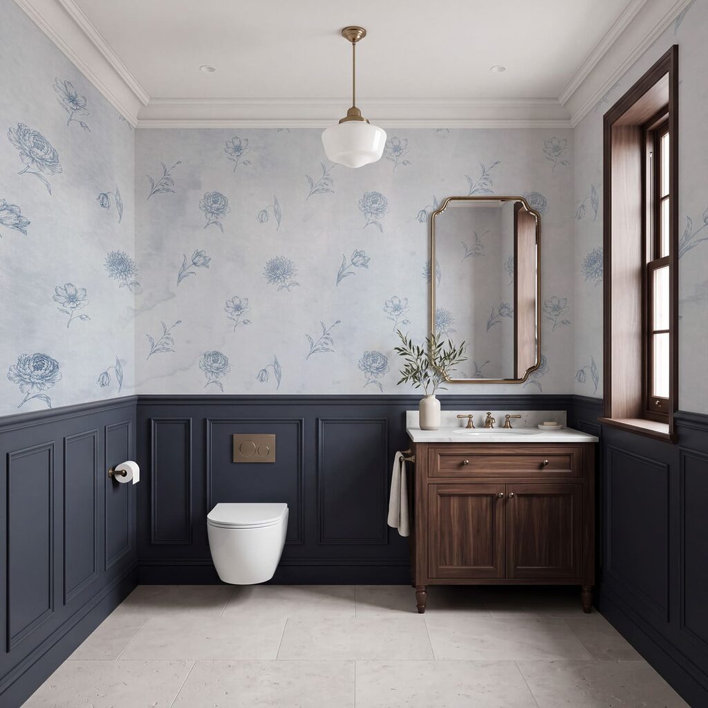 Padrão floral azul e branco