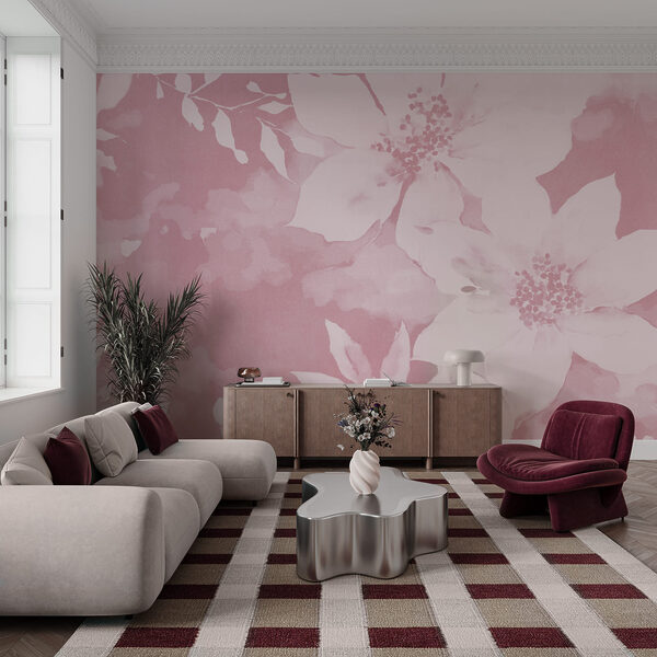 Padrão floral rosa com flores brancas
