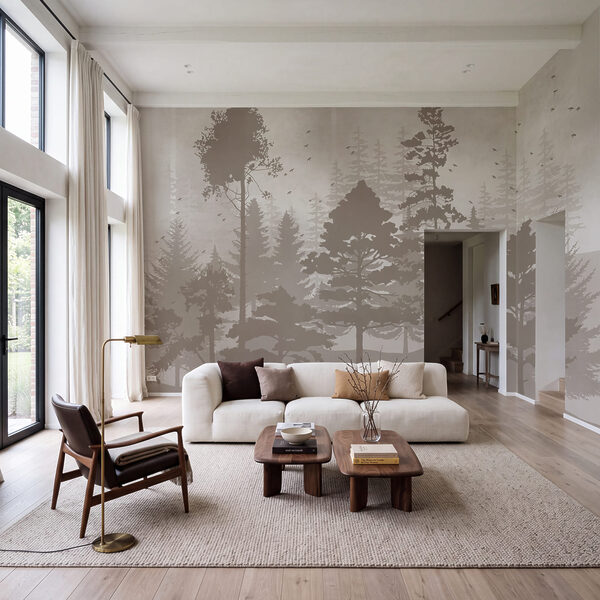 Grupo de árvores com pássaros a voar Grupo de árvores com pássaros a voar