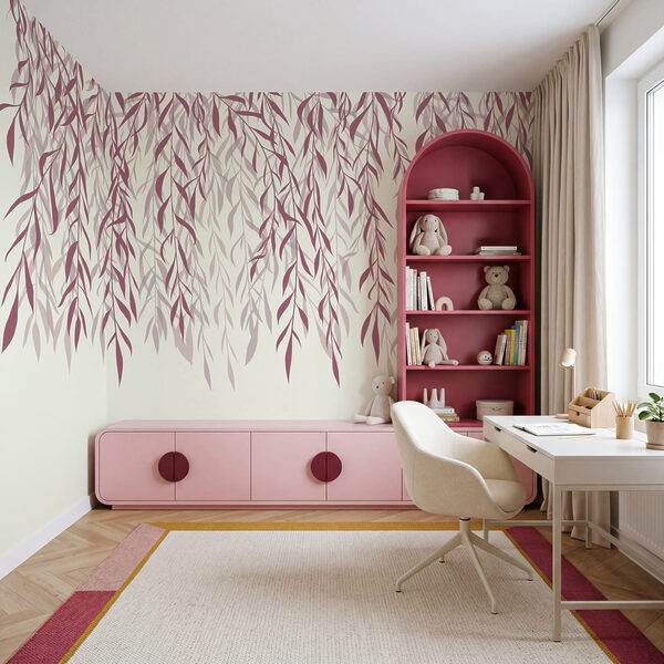 Folhas delicadas em tons suaves de rosa