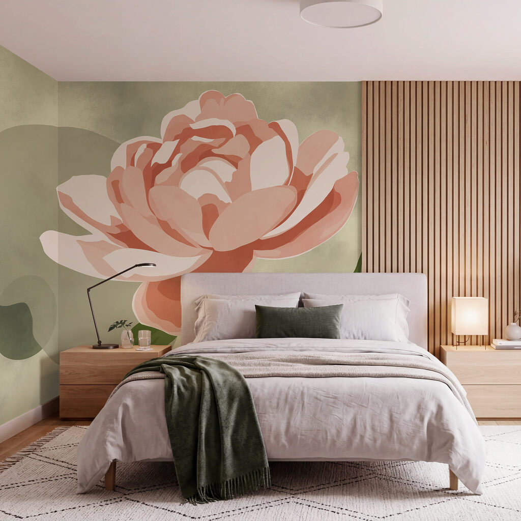 Flor cor-de-rosa com folhas verdes