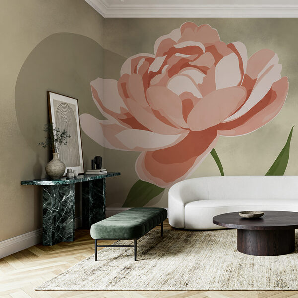 Flor cor-de-rosa com folhas verdes