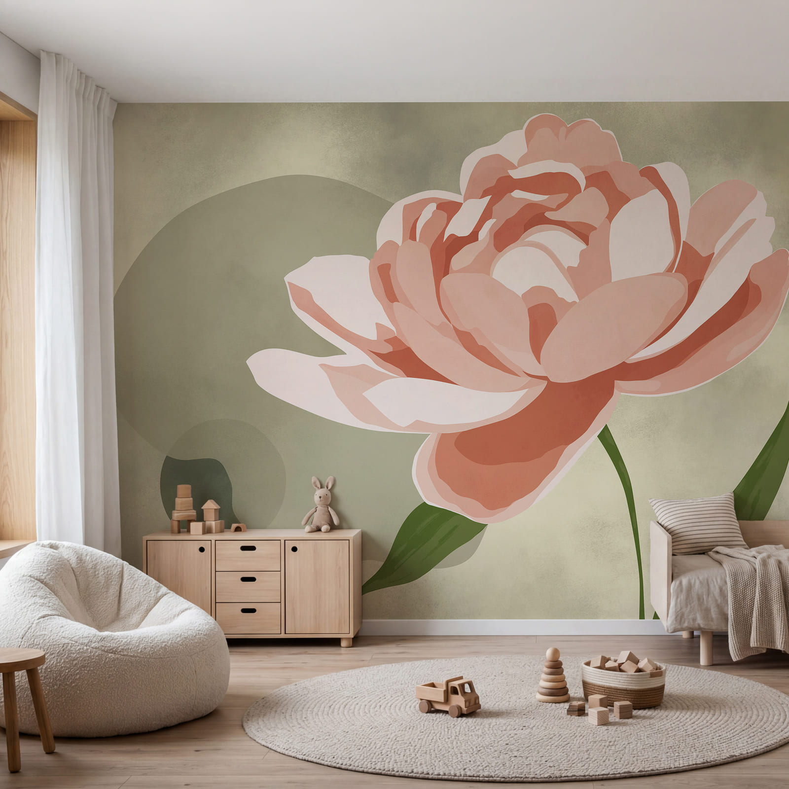 Flor cor-de-rosa com folhas verdes