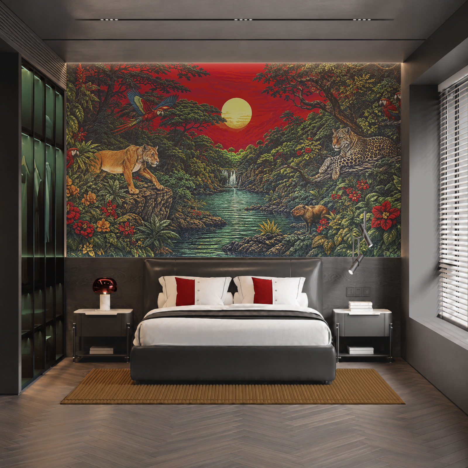 Pintura de um rio com uma cascata e um tigre Pintura de um rio com uma cascata e um tigre