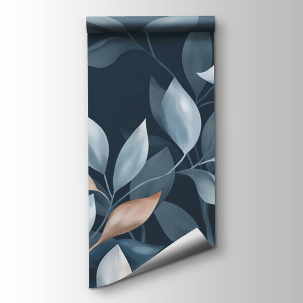Blue and white leaves on a blue background