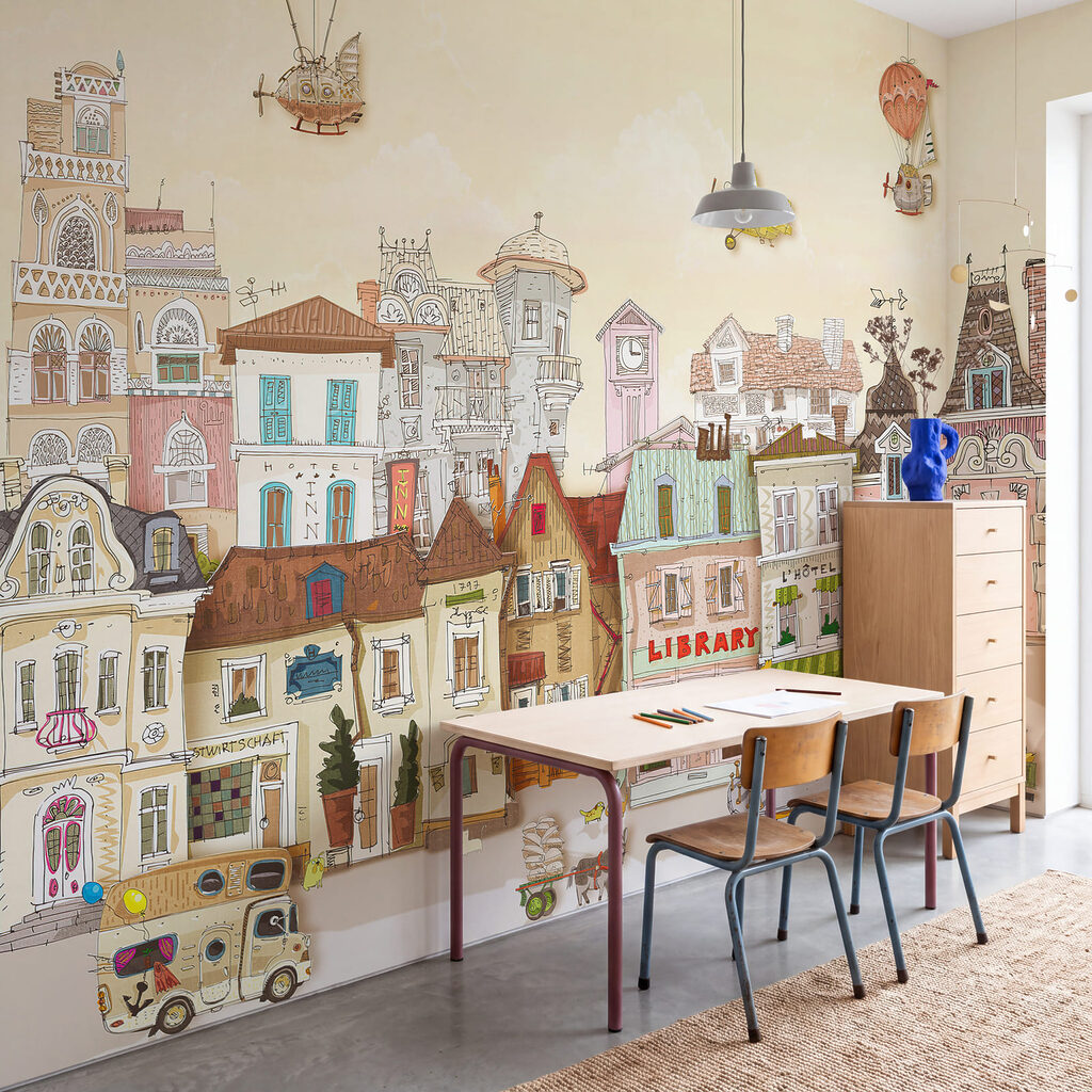 Cidade de desenhos animados com edifícios e carros Cidade de desenhos animados com edifícios e carros