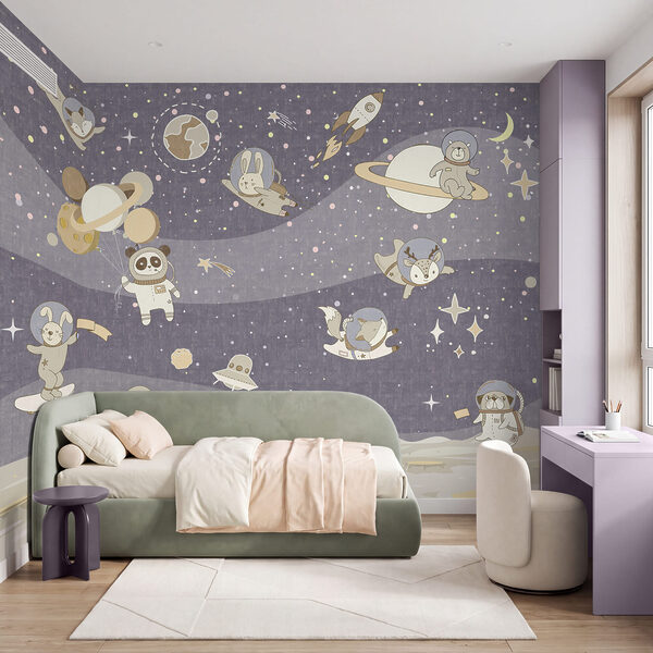 Cena espacial em estilo de desenho animado com planetas e estrelas