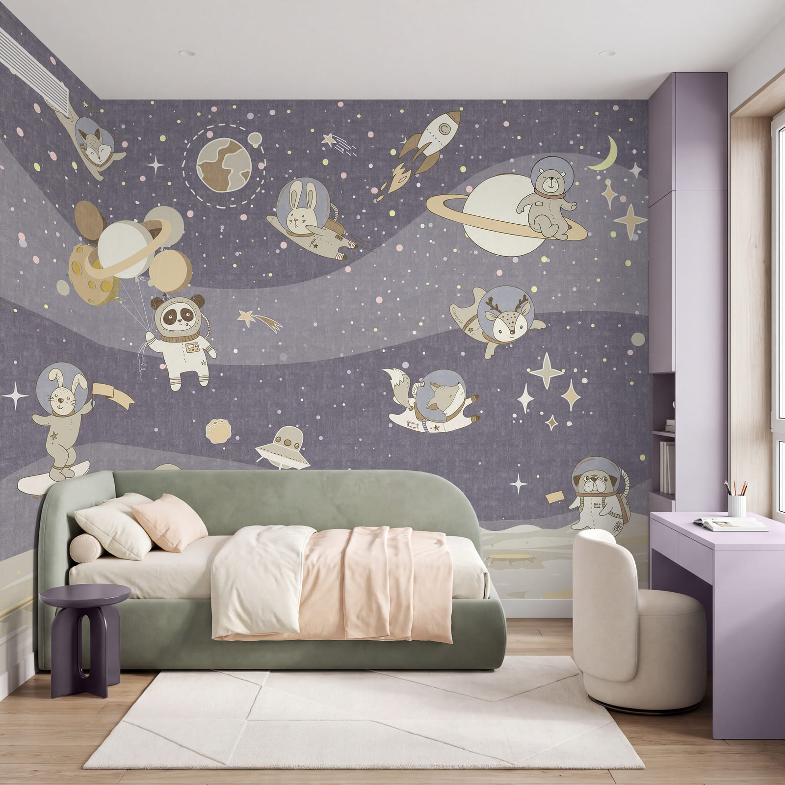 Cena espacial em estilo de desenho animado com planetas e estrelas