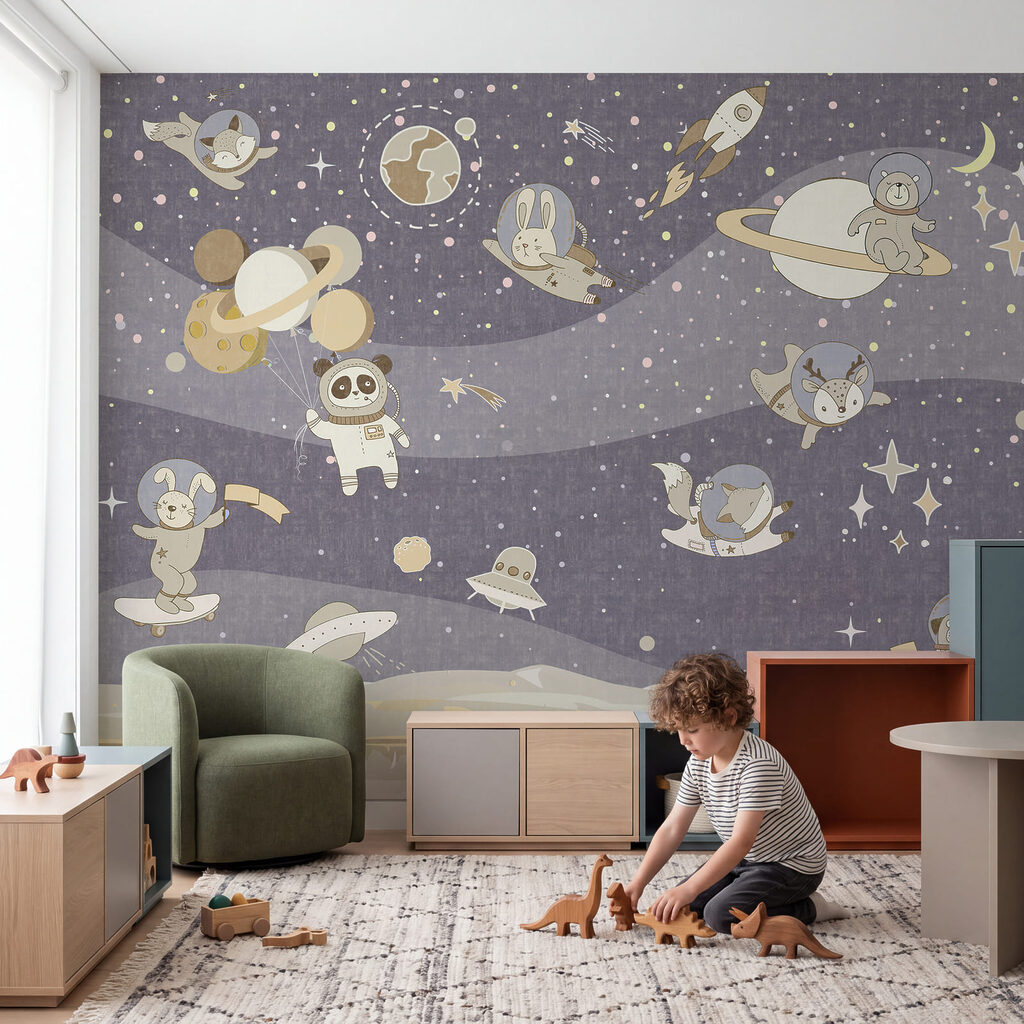 Cena espacial em estilo de desenho animado com planetas e estrelas