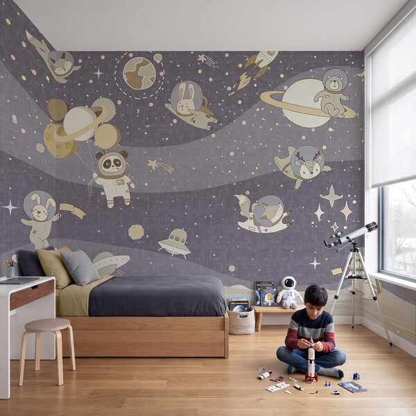 Cena espacial em estilo de desenho animado com planetas e estrelas