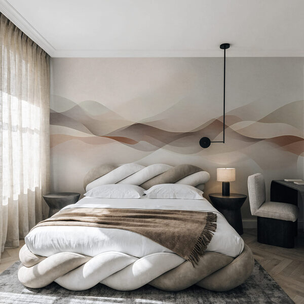 Papel de parede Fundo branco com ondas castanhas e brancas (REF: t01055)