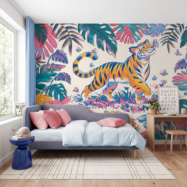 Papel de parede Tigre com borboletas na boca (REF: t01032)