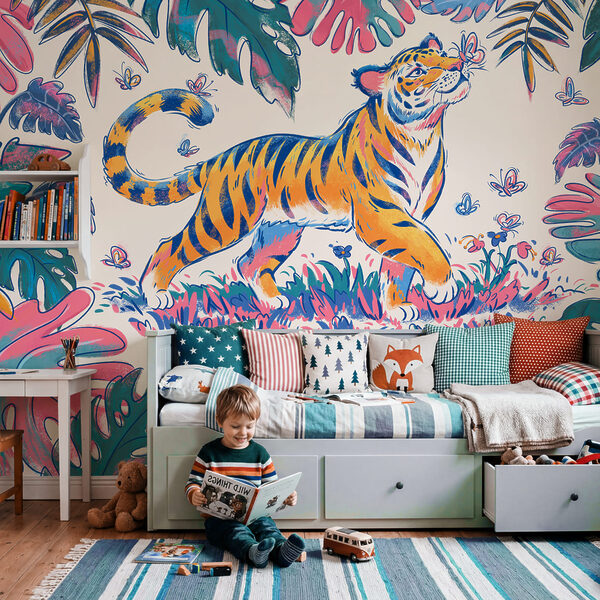 Papel de parede Tigre com borboletas na boca (REF: t01032)