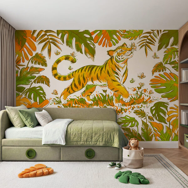 Papel de parede Tigre com borboletas na boca (REF: t01032v1)