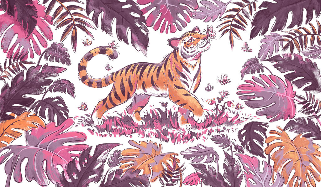 Papel de parede Tigre com borboletas na boca (REF: t01032v2) Papel de parede Tigre com borboletas na boca (REF: t01032v2)
