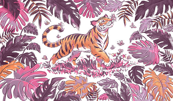 Papel de parede Tigre com borboletas na boca (REF: t01032v2) Papel de parede Tigre com borboletas na boca (REF: t01032v2)