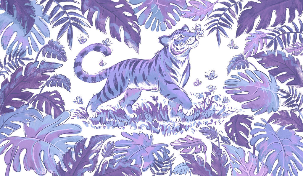Papel de parede Tigre com borboletas na boca (REF: t01032v3) Papel de parede Tigre com borboletas na boca (REF: t01032v3)