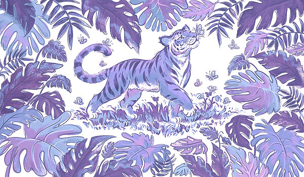 Papel de parede Tigre com borboletas na boca (REF: t01032v3) Papel de parede Tigre com borboletas na boca (REF: t01032v3)