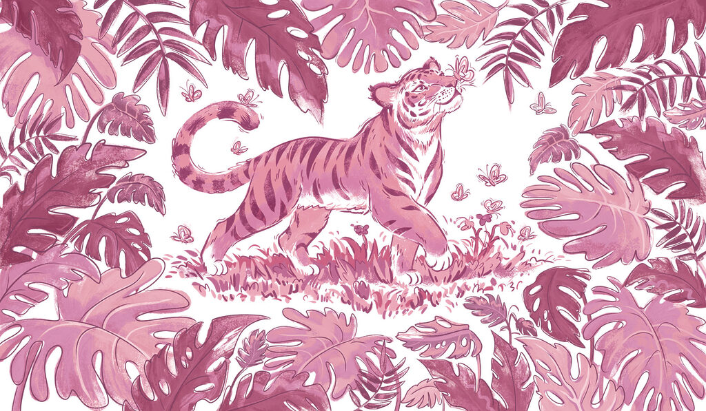 Papel de parede Tigre com borboletas na boca (REF: t01032v4)