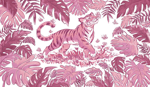Papel de parede Tigre com borboletas na boca (REF: t01032v4)