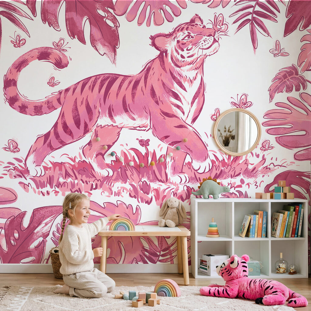 Papel de parede Tigre com borboletas na boca (REF: t01032v4)