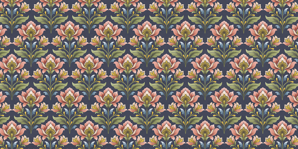 Papel de parede Padrão de flores sobre um fundo azul (REF: t01094v1)