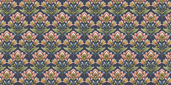 Papel de parede Padrão de flores sobre um fundo azul (REF: t01094v1)