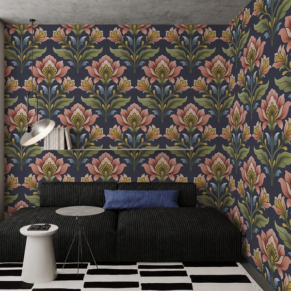 Papel de parede Padrão de flores sobre um fundo azul (REF: t01094v1)