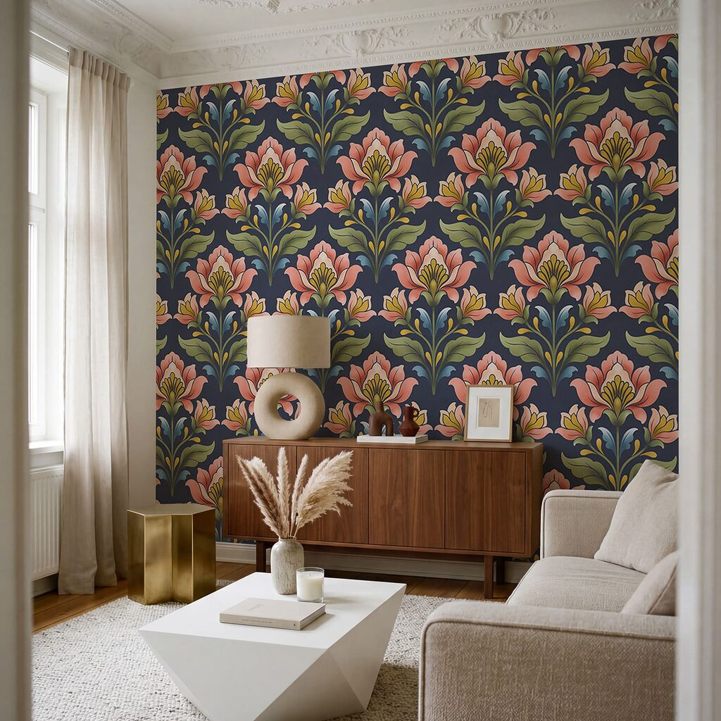 Papel de parede Padrão de flores sobre um fundo azul (REF: t01094v1)