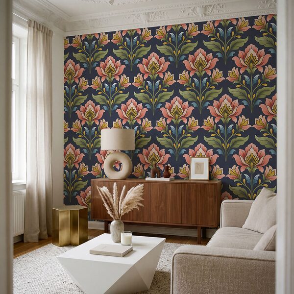Papel de parede Padrão de flores sobre um fundo azul (REF: t01094v1)