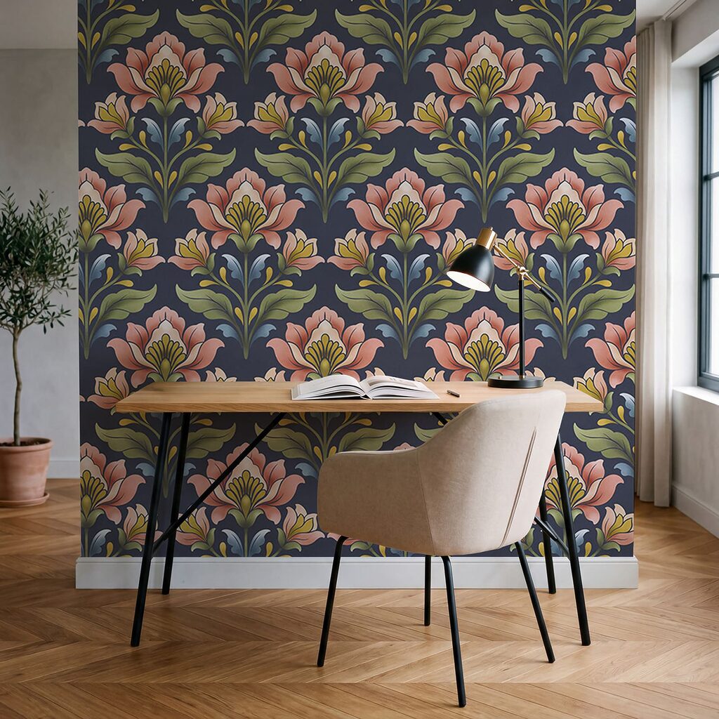 Papel de parede Padrão de flores sobre um fundo azul (REF: t01094v1)